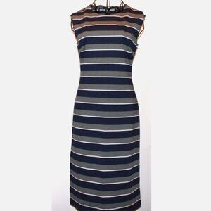 Banana Republic Striped Sleeveless Sheath Dress Dark Blue Grey 2 NWT Back Zip